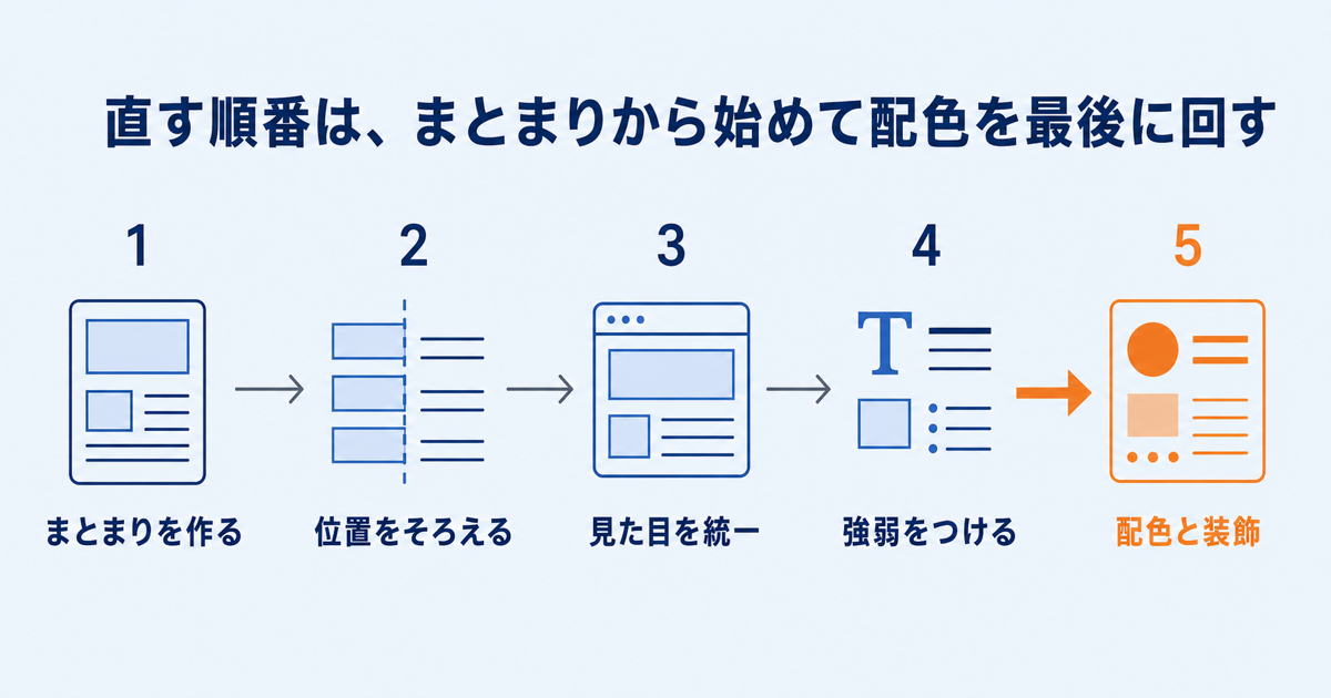修正の往復を減らすには、どの順番で直すかの図解