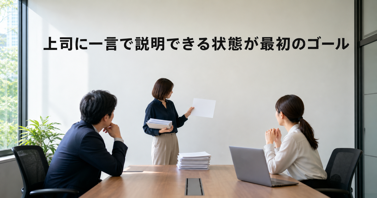 会議室でプロジェクトの資料を示しながら説明している場面