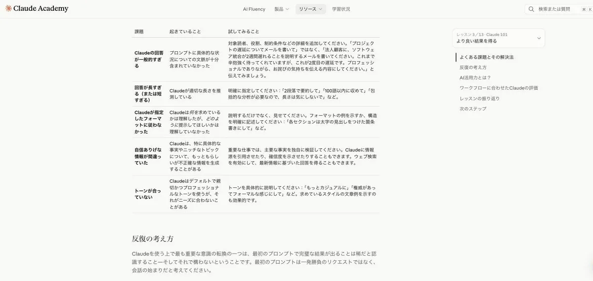 レッスン3の直し方の表(日本語版)