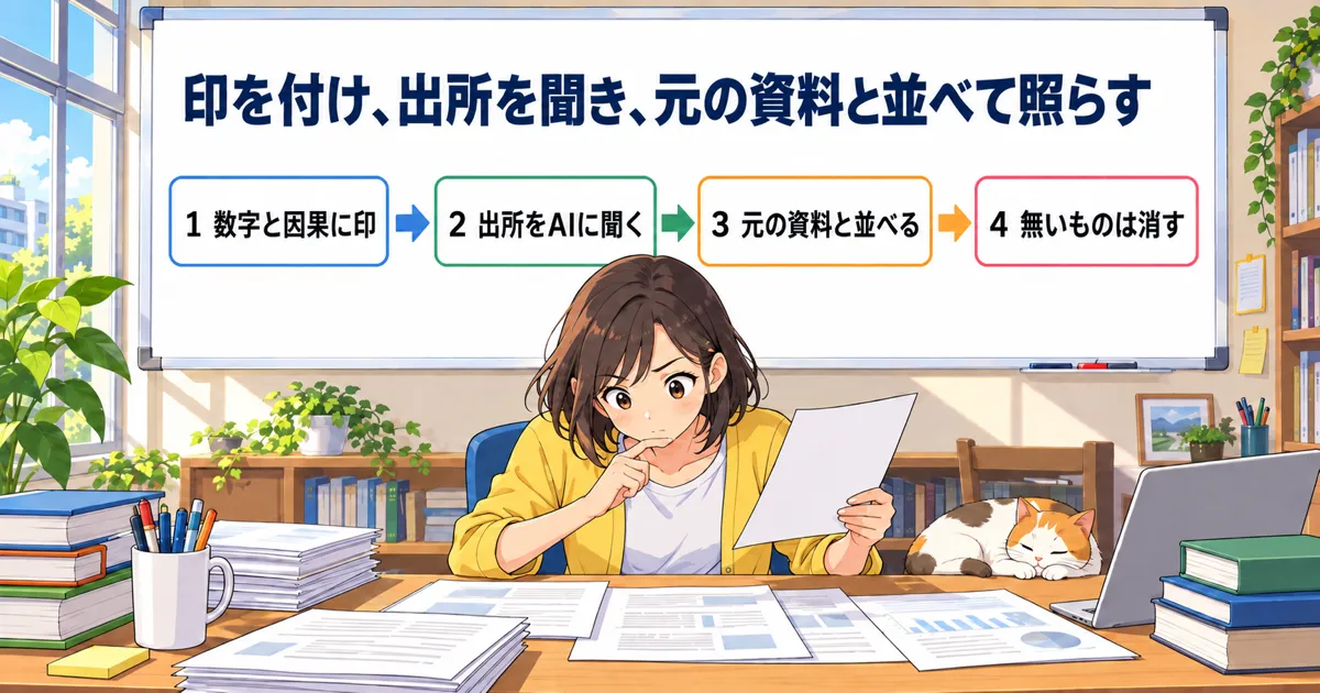 ChatGPTの答えを元の資料で確かめる手順の図解