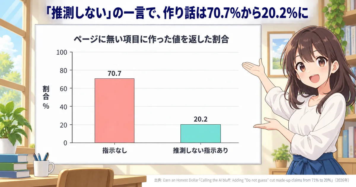 ハルシネーション対策は頼み方から、「分からなければ推測しないで」と添えるの図解